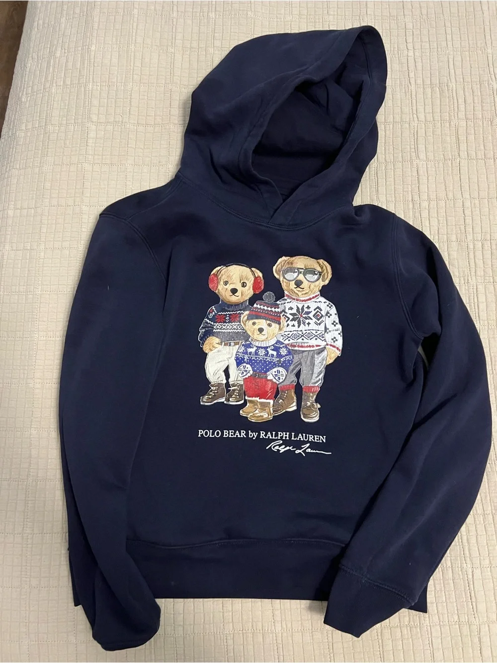 Ralph Lauren Navy Blue Polo Bear Hoodie with Graphic